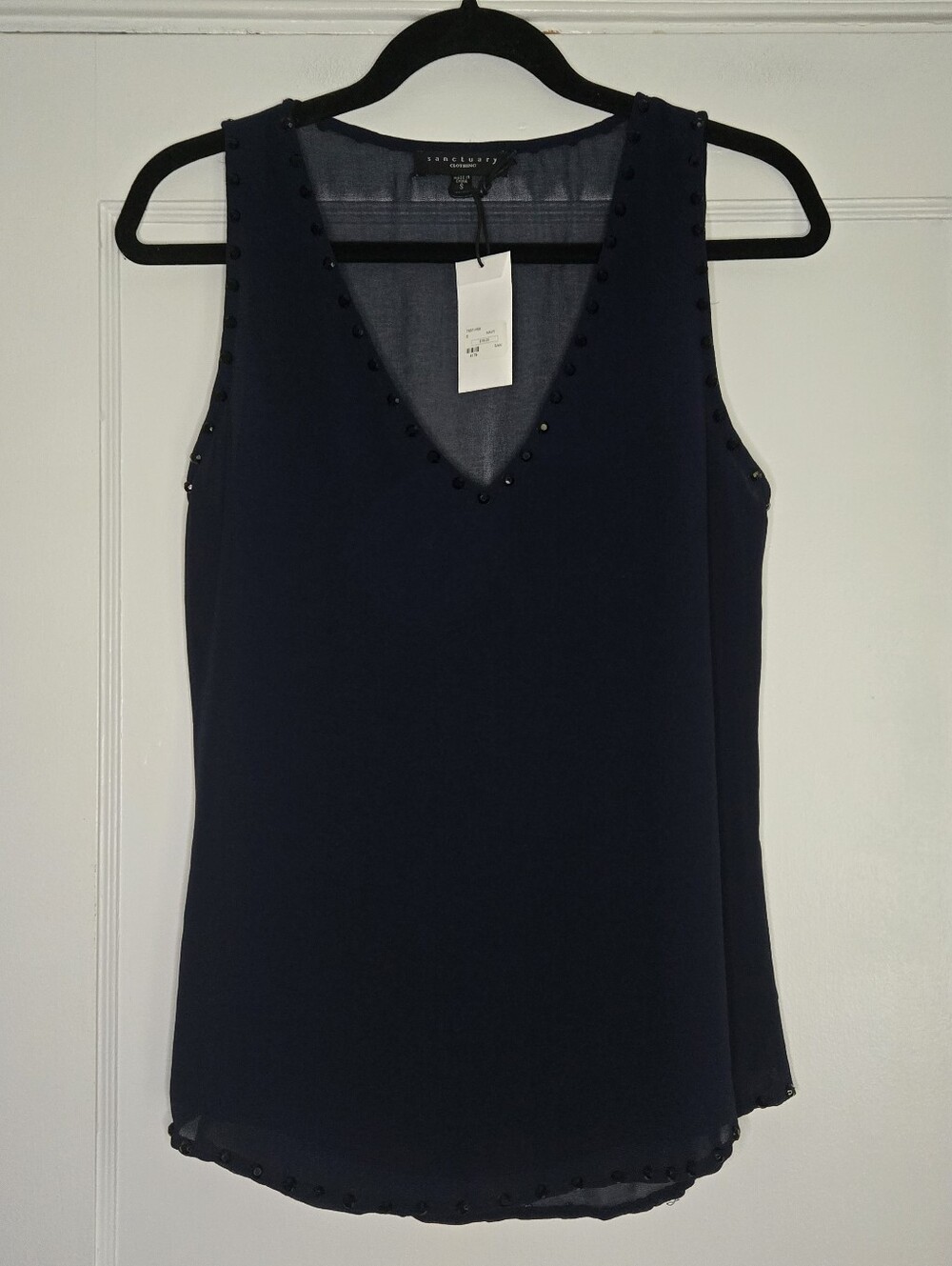 Sanctuary Navy Sleeveless V Neck Blouse Stud Trim Womens Casual Top NWT
